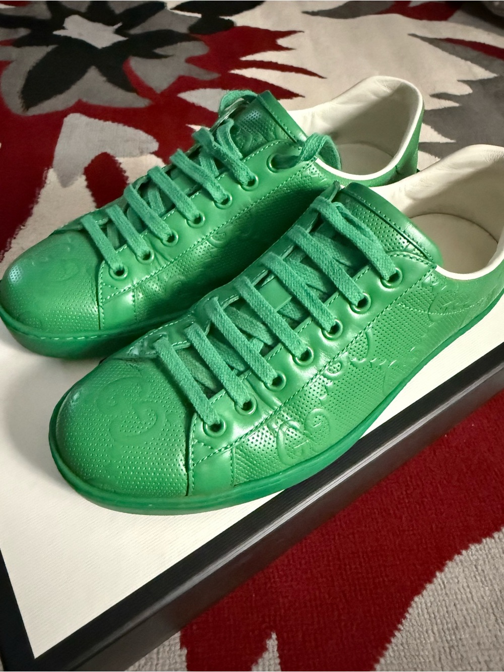 Gucci Green Embossed Leather Low-Top Sneakers - Picture 1 of 10